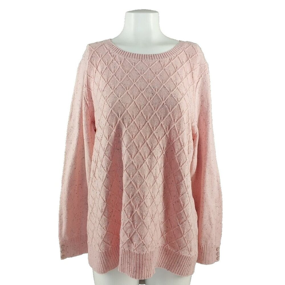 NWOT $49 Karen Scott Diamond Texture Fall Sweater Size XXL(20-22) Pullover Pink